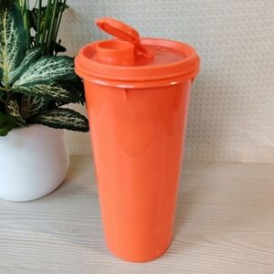 Vintage Tupperware Tall Orange Container w/pour aperture & cap H 9"